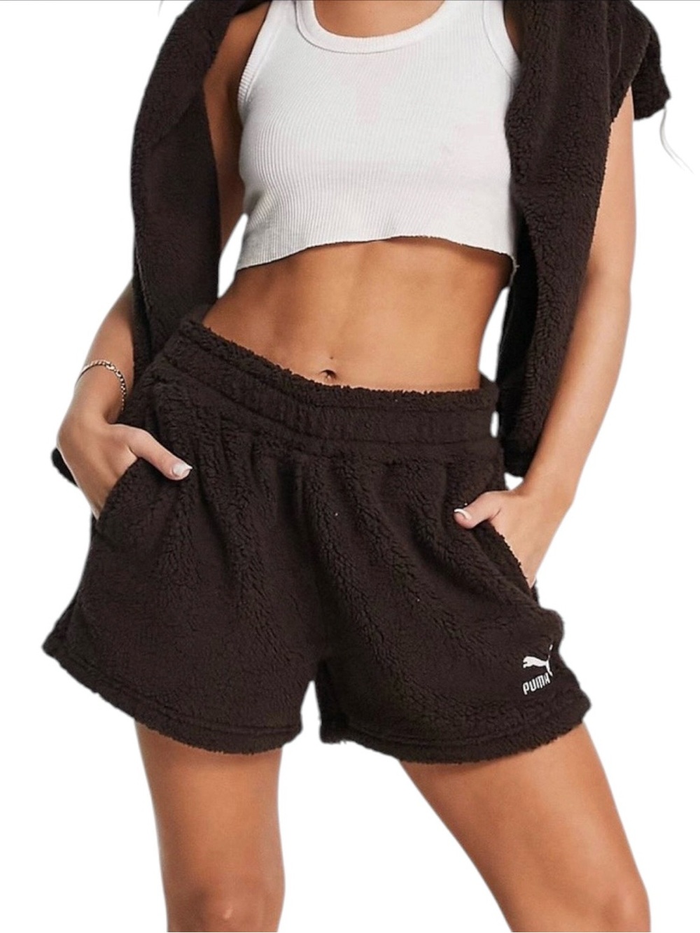 PUMA Women’s Borg Teddy Shorts Brown
